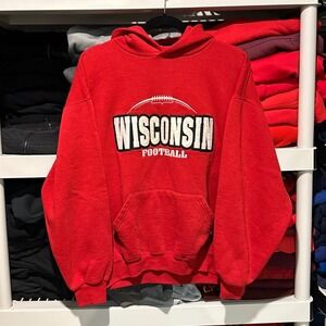 Vintage 90s Wisconsin University Football Badgers Russell Red Mens Large Hoodie